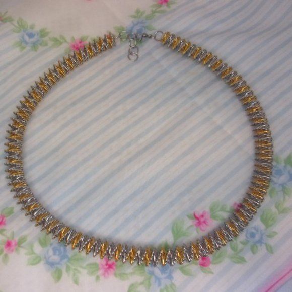 Gold Silver Spring Coil Wire Necklace 21" L - Picture 4 of 6